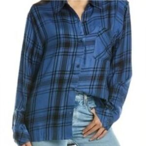 We Wore What Oversized Boyfriend Shirt, Plaid Blue & Black, Size Women's S/M